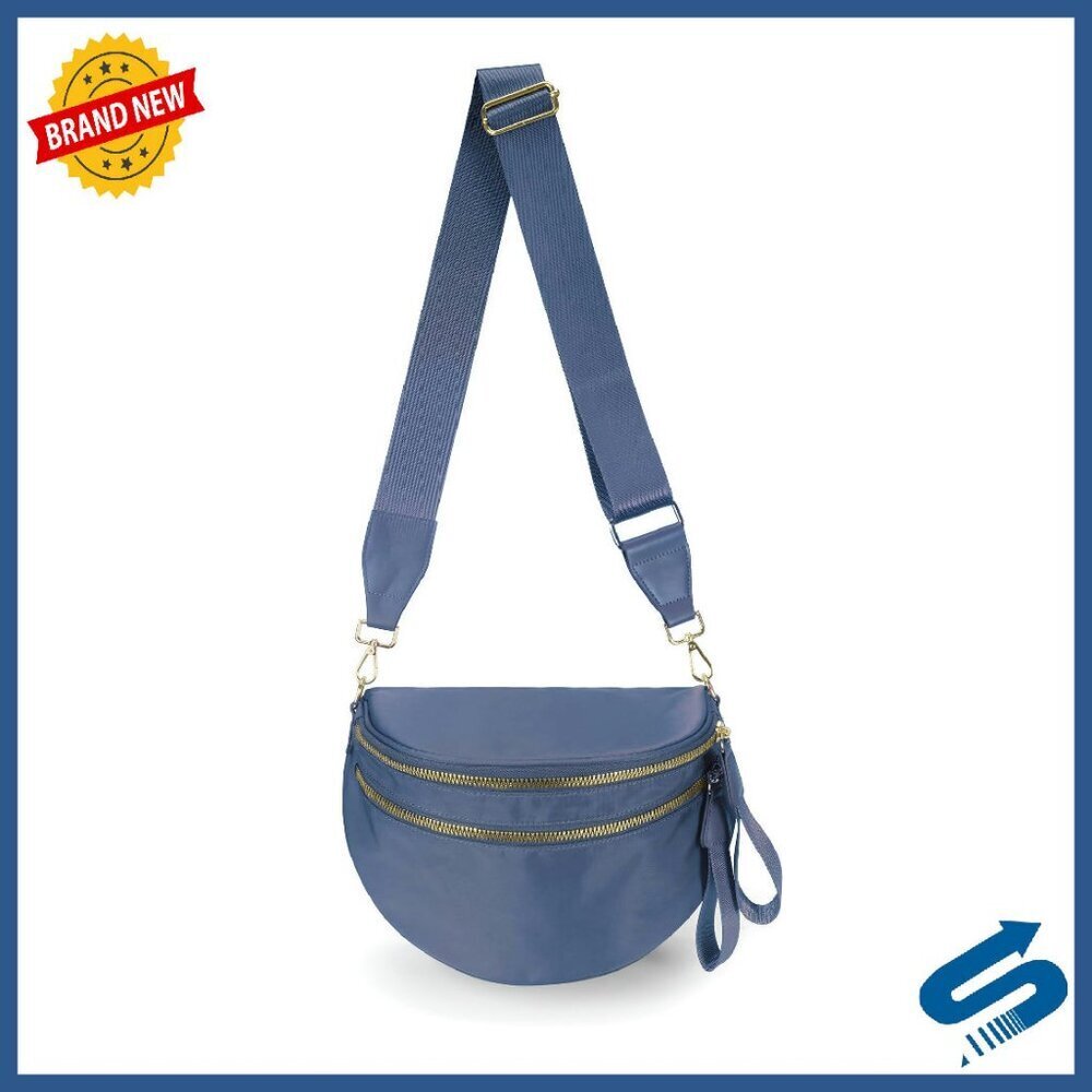 Large Nylon Crossbody Bag with Adjustable Strap and Gold Zipper